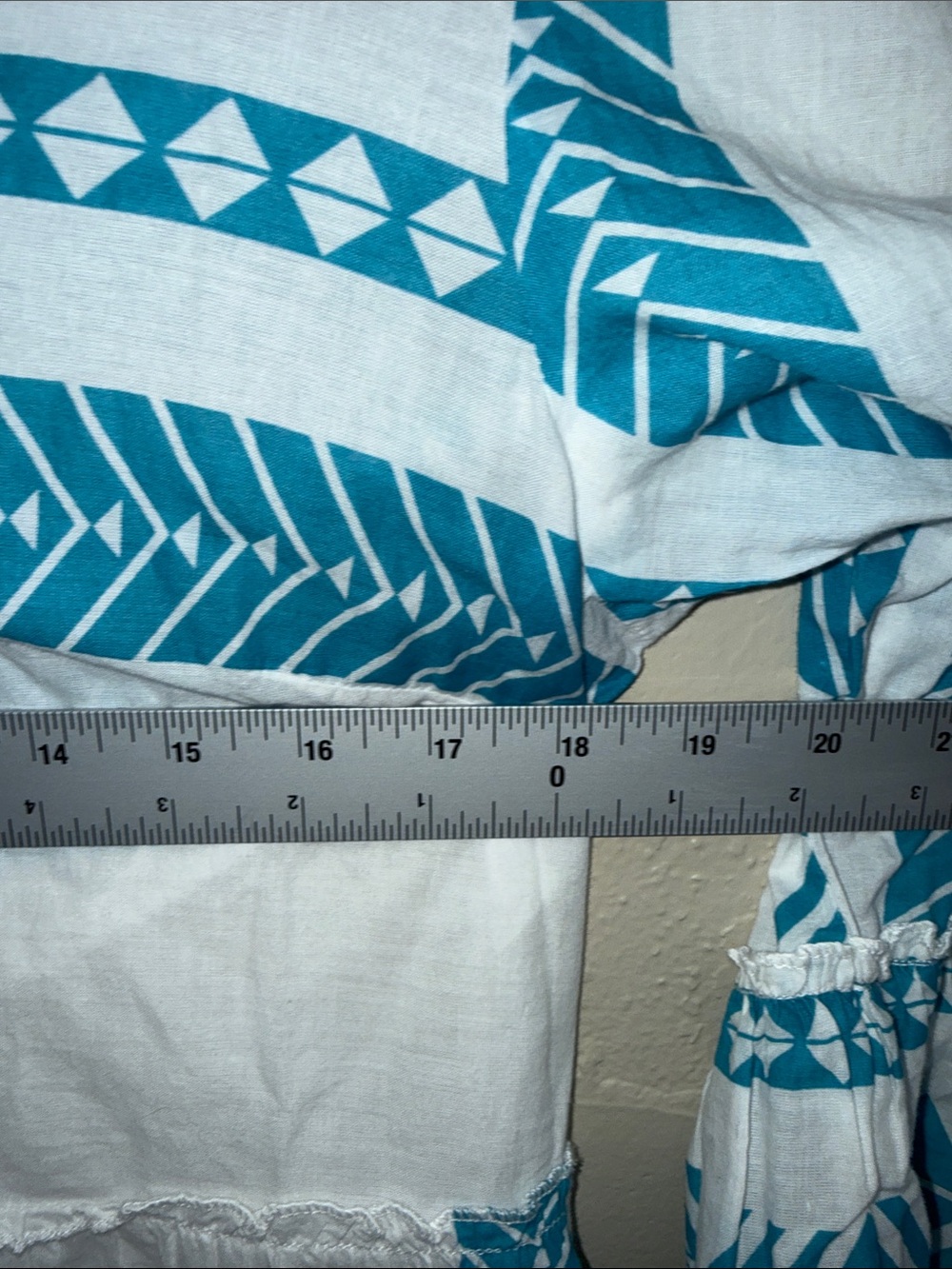 Attic Salt Blue & White Cotton Tiered V-Neck Boho Midi Dress Coastal Aztec XL - Picture 10 of 13